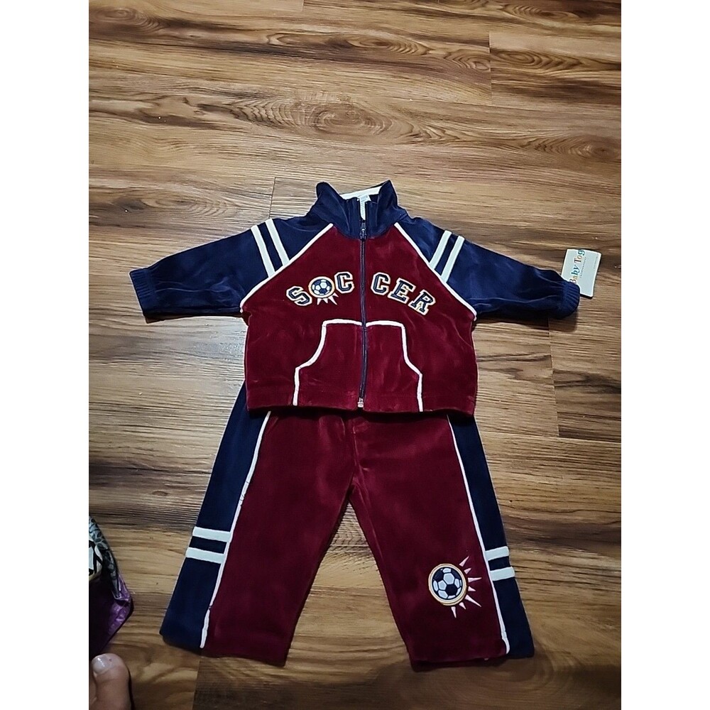 Vintage Boys BABY TOGS Soccer Velour Retro Zip Up Hoodie Sweatshirt 3-6 M